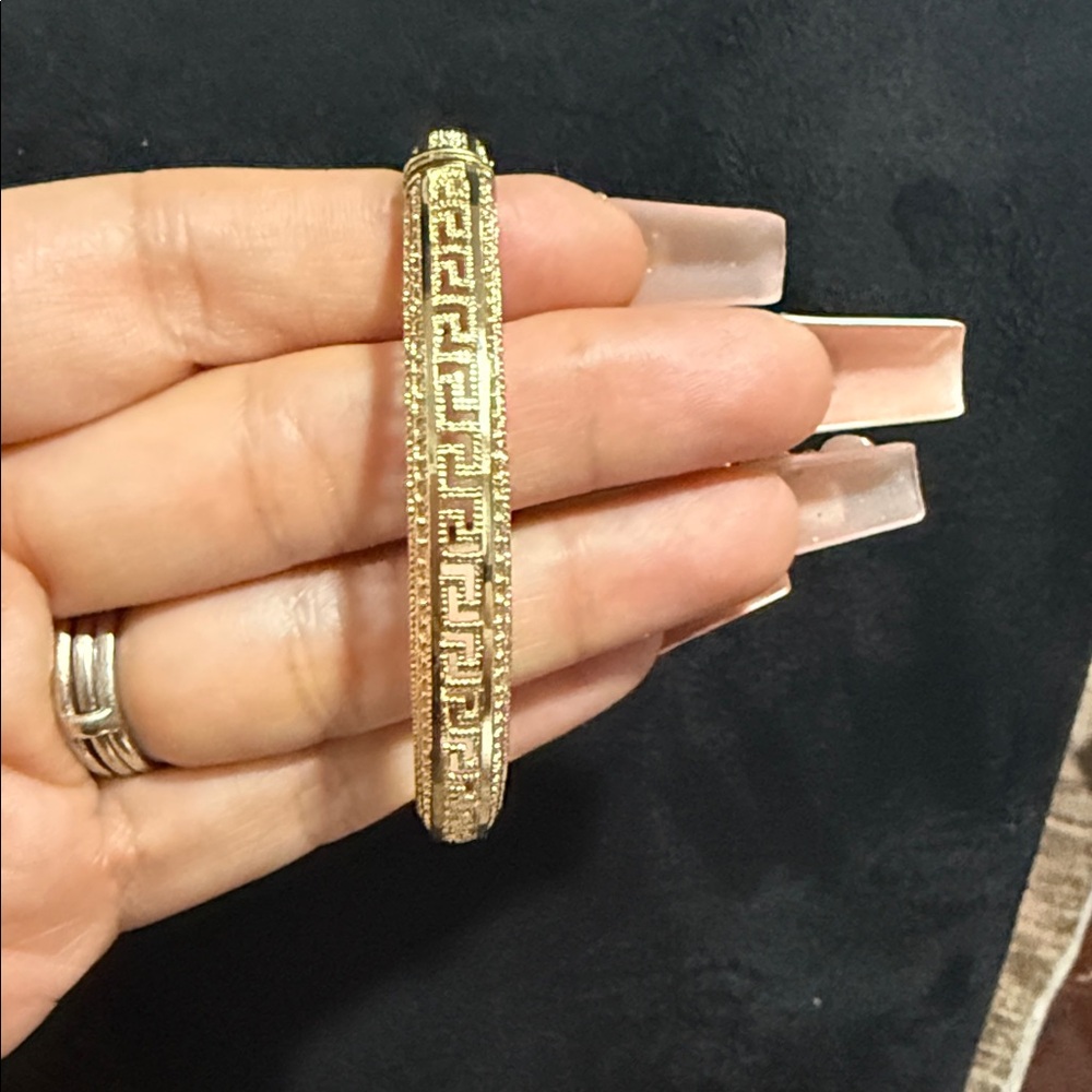 Elegant 14K Gold Plated, Greek Key Design Women's Bangle Bracelet